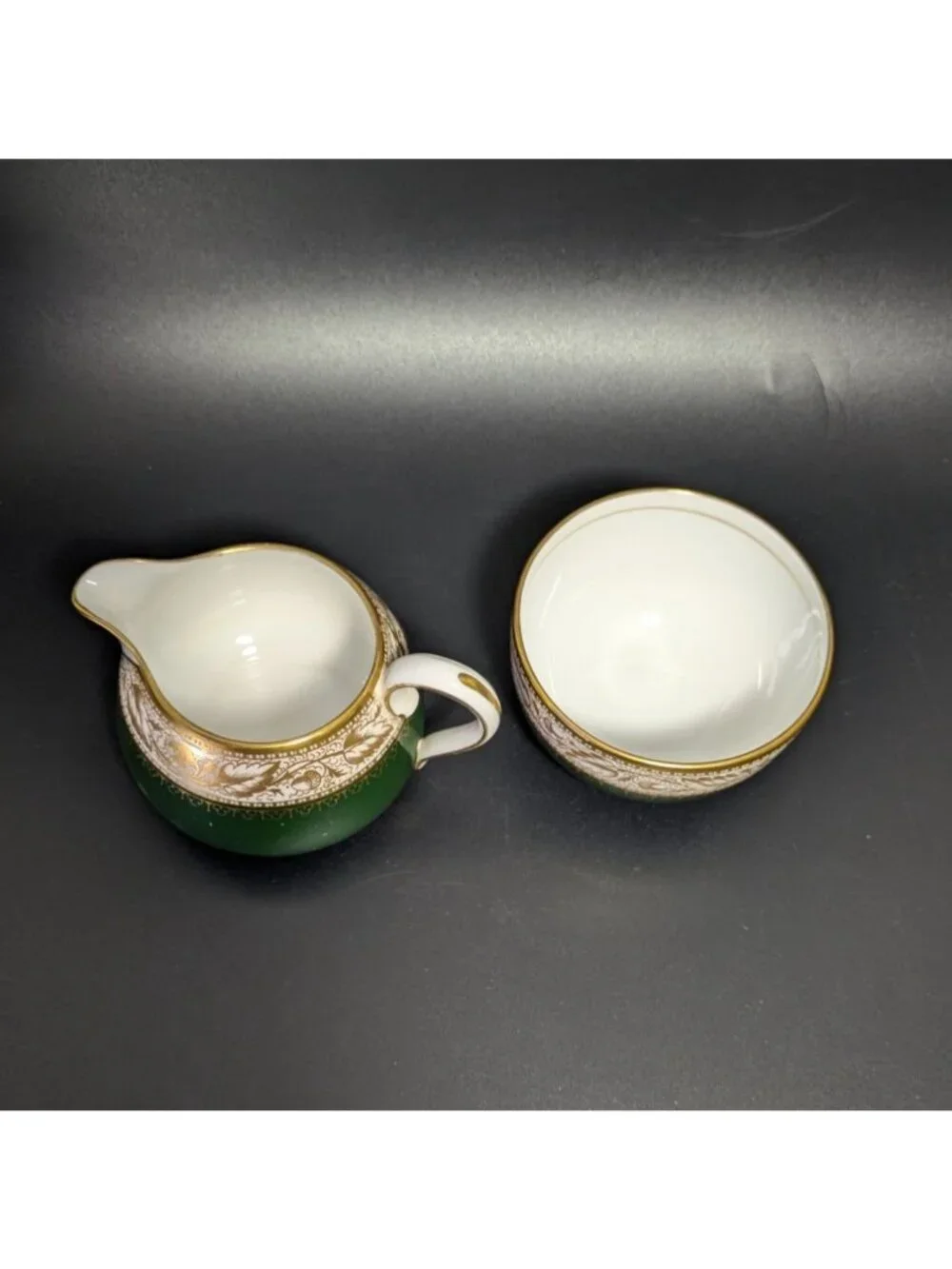 Spode Green Gold Creamer Sugar Bowl Set Fine Bone China Elegant Design